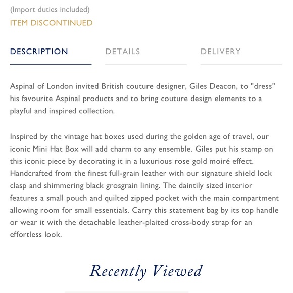 Giles x Aspinal Mini Hat Box Rose Gold Moire Print discontinued - Picture 13 of 17